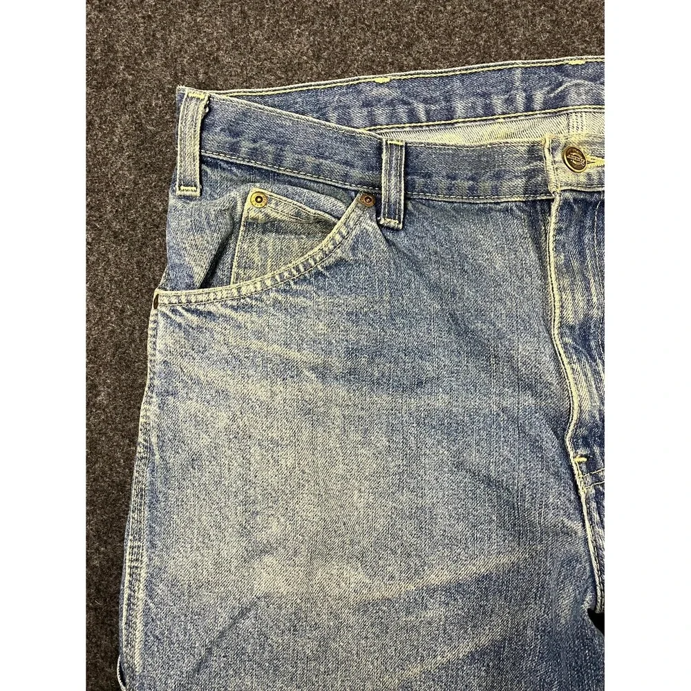 Dickies Carpenter Jeans Men 35x29 Blue Denim Logo Mid Rise Straight Leg Workwear